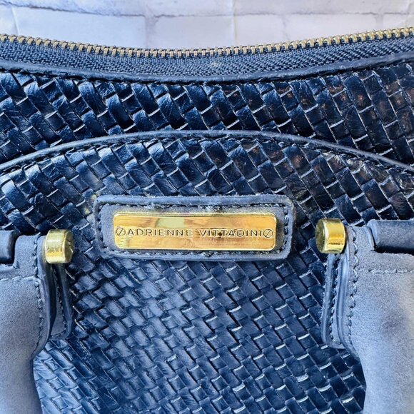 Adrienne Vittadini Black Woven Satchel Handbag with Gold Hardware - Picture 3 of 12